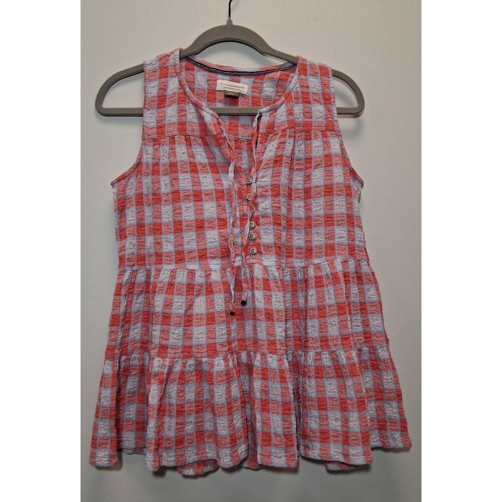 Pilcro Anthropologie womens small red plaid shirt blouse sleeveless seersucker - Picture 3 of 10
